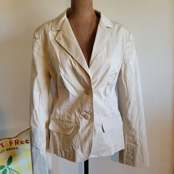 croft & barrow Jackets & Blazers - Croft & Barrow Womens‎ Beige Tan Stretch Cotton Blazer Jacket Size 12 RN73277